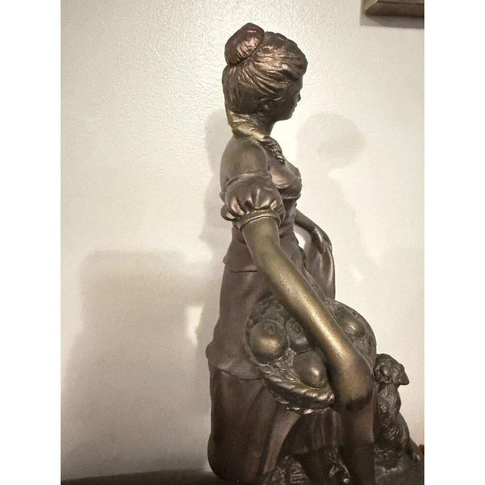 Vintage 1993 Austin Sculpture Morning Walk Woman Fruit Basket Dog 14.5” Statue